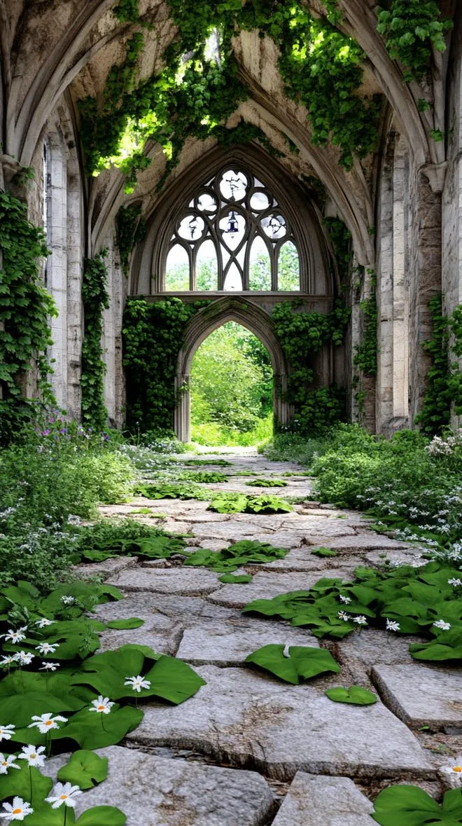 9. Overgrown ruins with gothic arch entrance-1