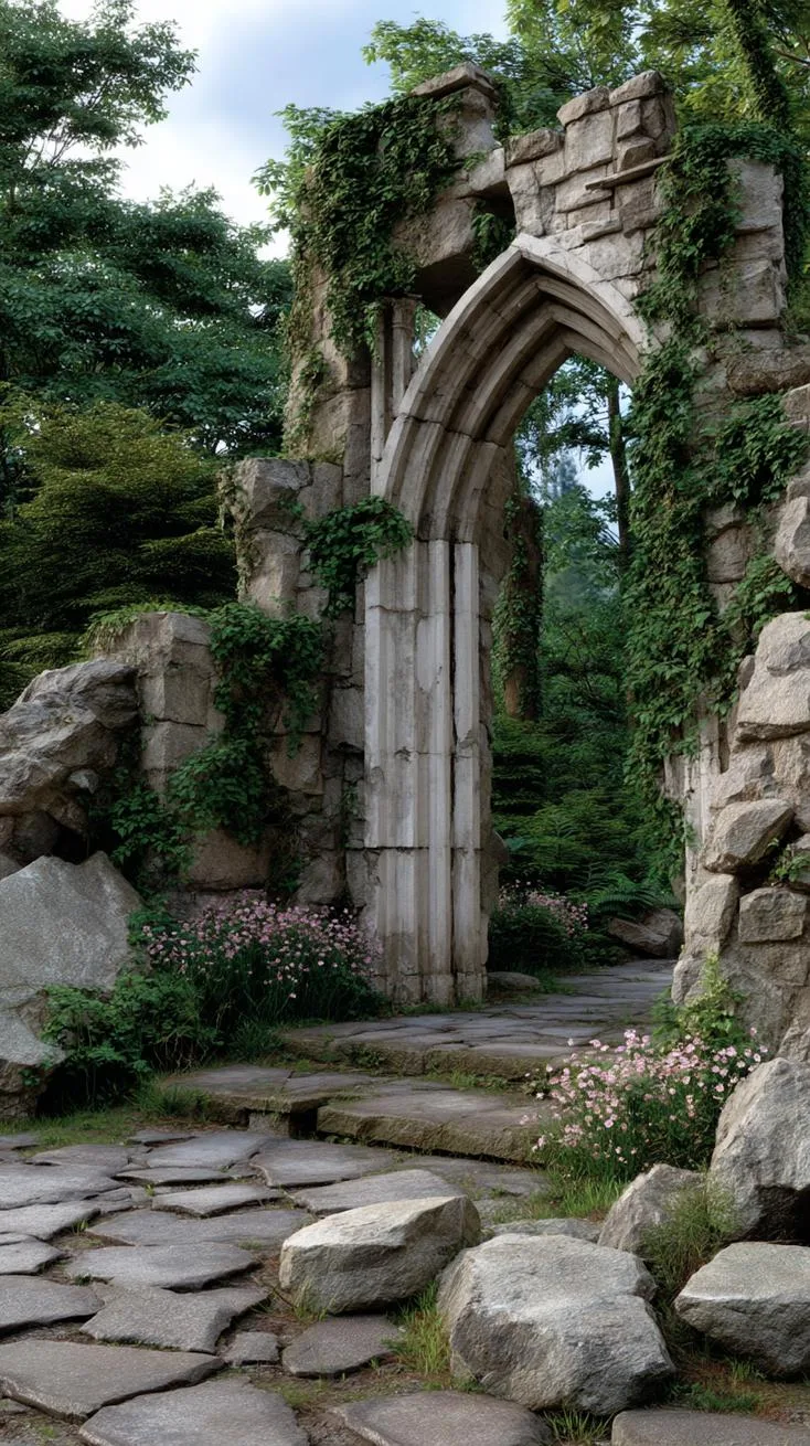 9. Overgrown ruins with gothic arch entrance-2