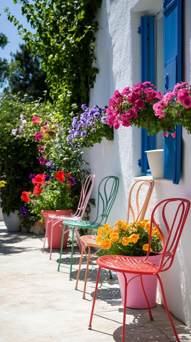 29 Vintage Garden Decor Ideas That Bring Rustic Charm Outdoors 113 28. Painted metal chairs with potted blooms on seat-1