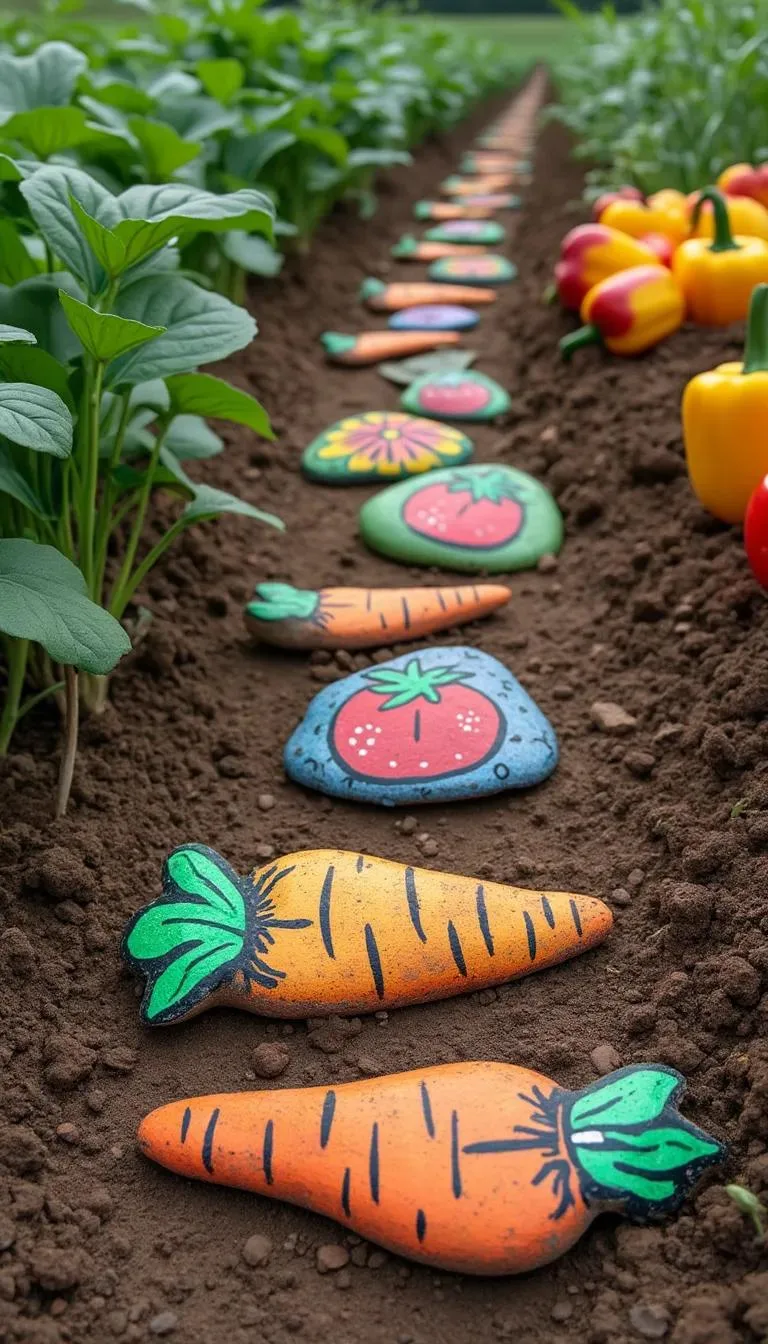 4. Painted rock vegetable markers for colorful garden labeling-0