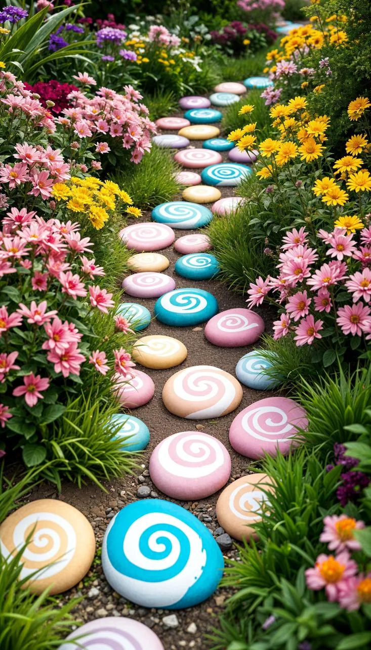 37 Whimsical Garden Ideas for a Magical Backyard 39 16. Painted stones mimicking a candy path-0