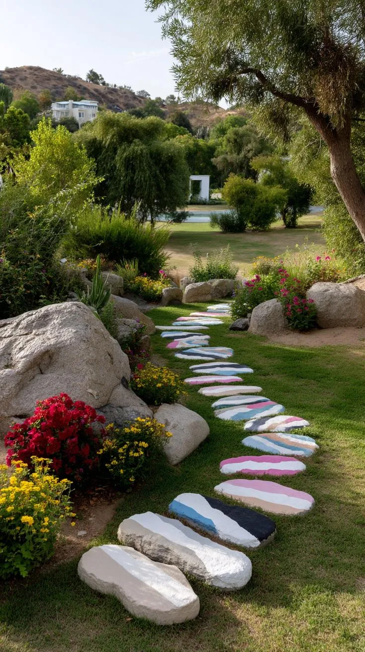 16. Painted stones mimicking a candy path-1
