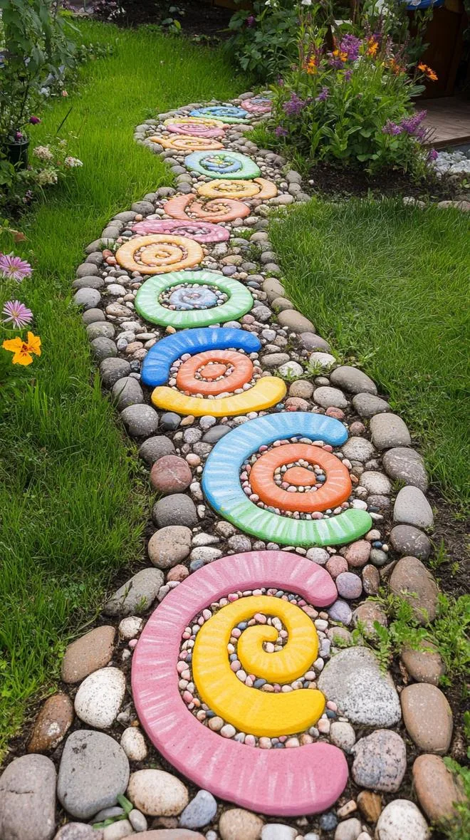 16. Painted stones mimicking a candy path-2