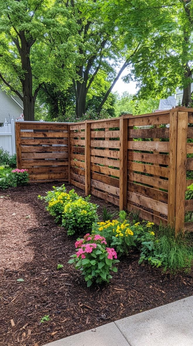 35 Unique Privacy Fence Ideas for a More Private Backyard 19 6. Pallet wood privacy fence with vertical slats-1