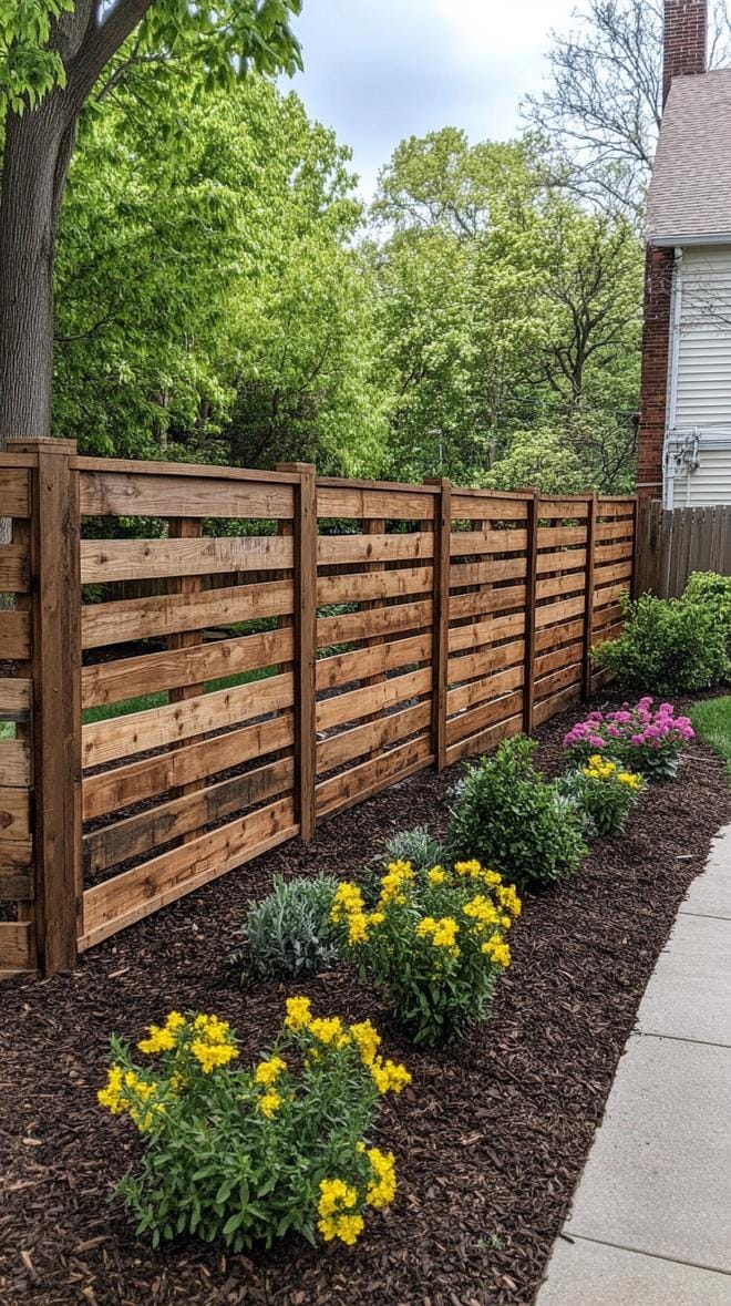 35 Unique Privacy Fence Ideas for a More Private Backyard 20 6. Pallet wood privacy fence with vertical slats-2