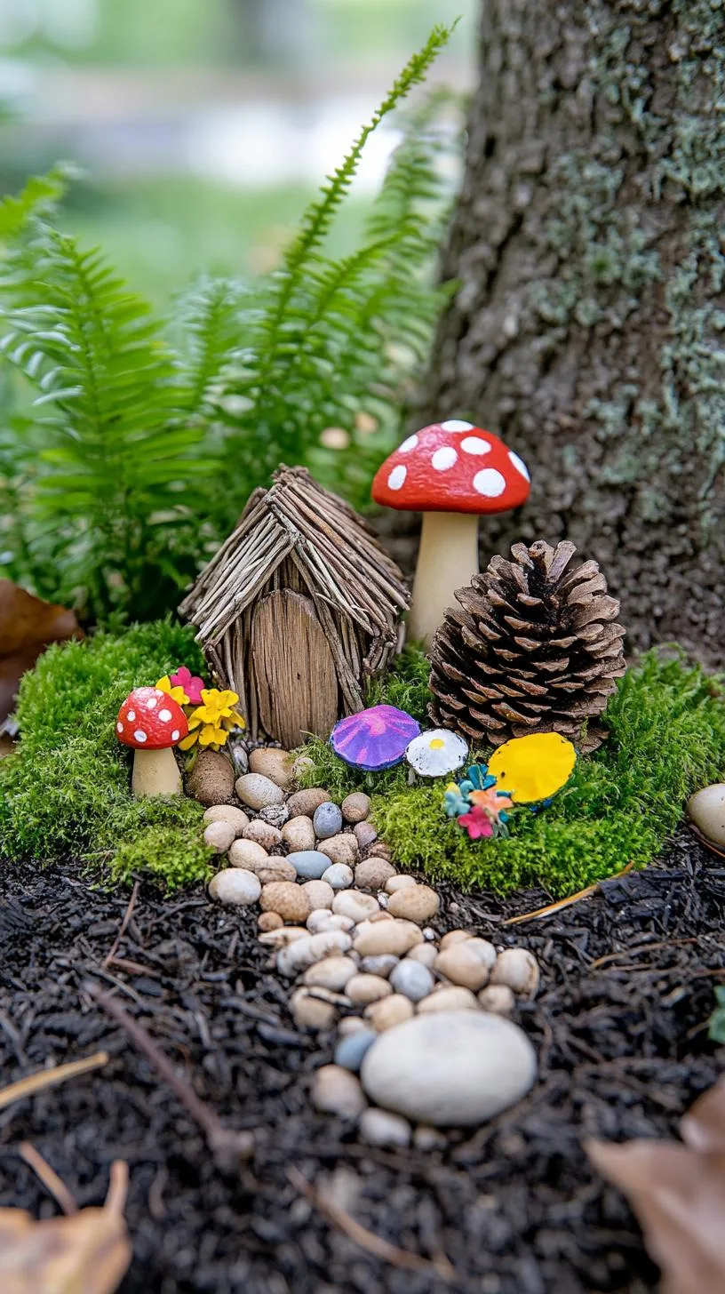 10. Pinecone fairy homes arranged in woodland setting-3