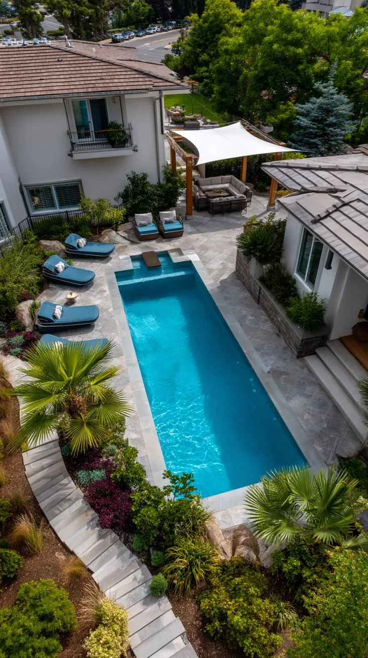 21. Pool and garden layout with lounge chairs and canopy-1 21. Pool and garden layout with lounge chairs and canopy-1