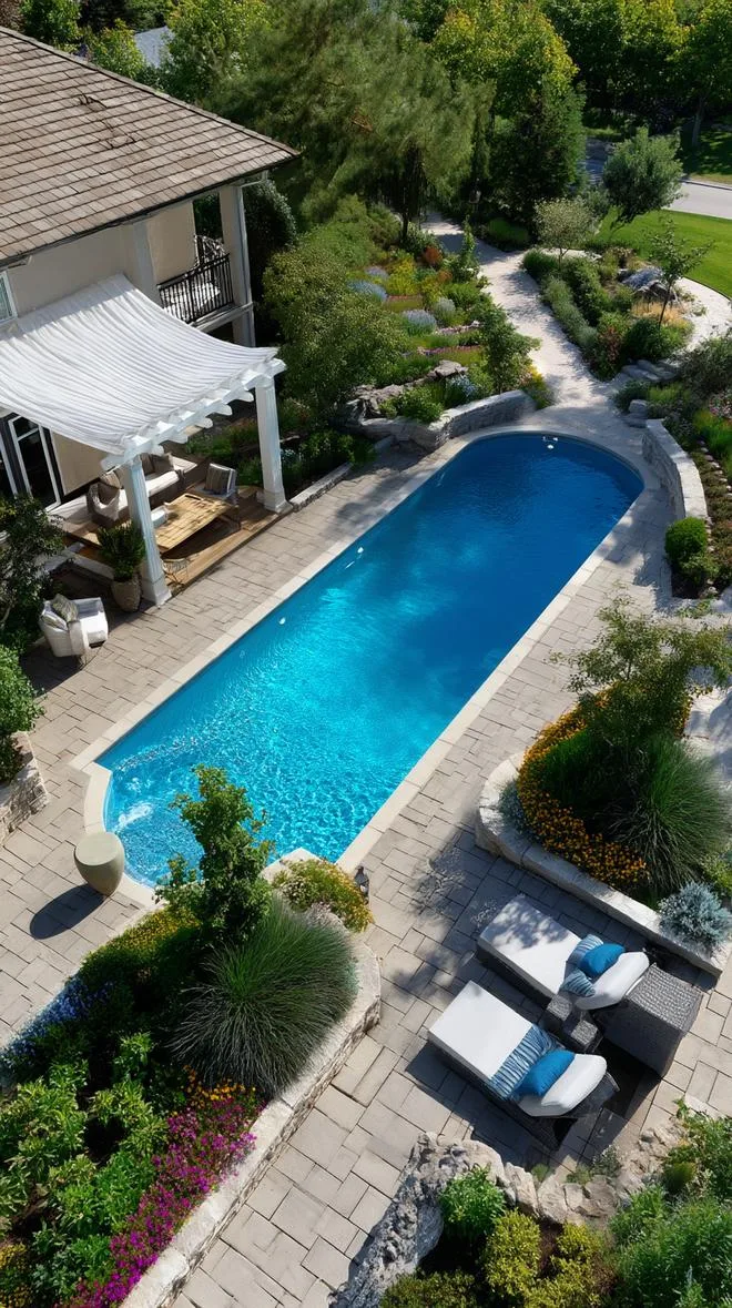 21. Pool and garden layout with lounge chairs and canopy-2 21. Pool and garden layout with lounge chairs and canopy-2