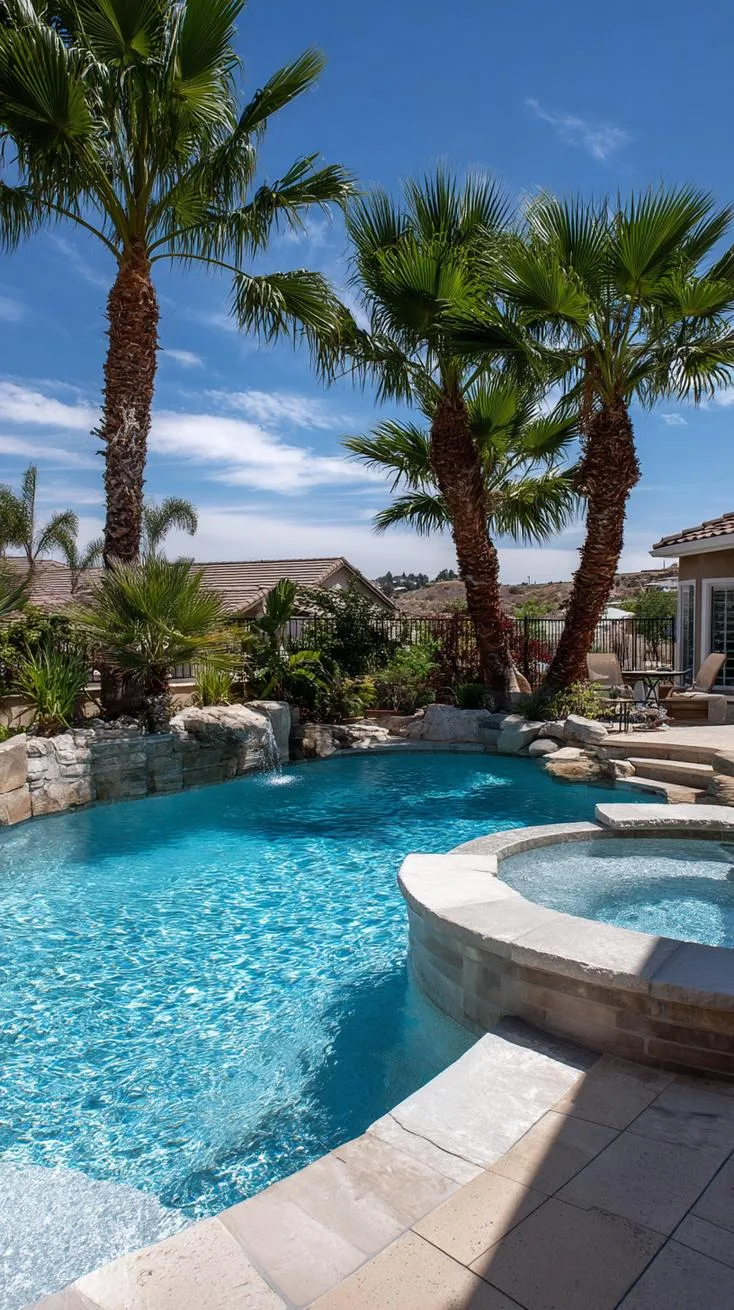 31 Best Hot Tub Ideas for the Ultimate Backyard Escape 15 3. Pool with attached hot tub and tanning ledge-0
