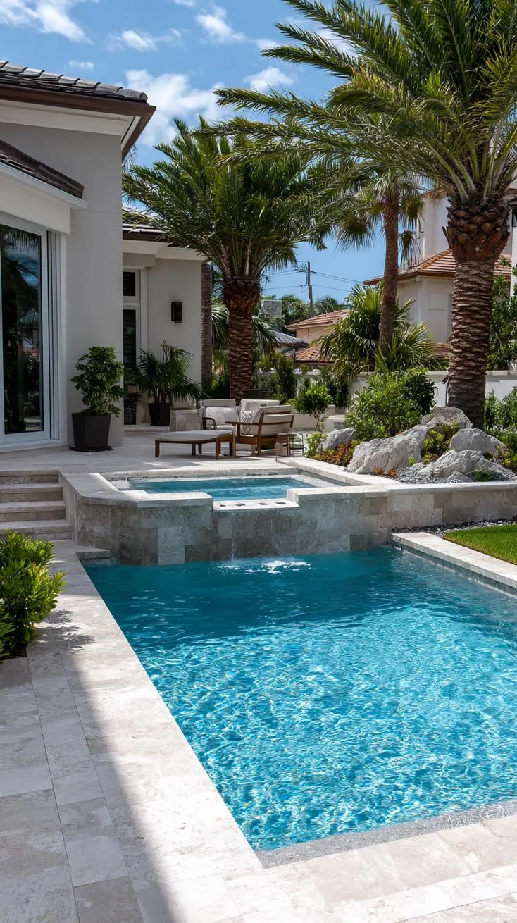 31 Best Hot Tub Ideas for the Ultimate Backyard Escape 16 3. Pool with attached hot tub and tanning ledge-1