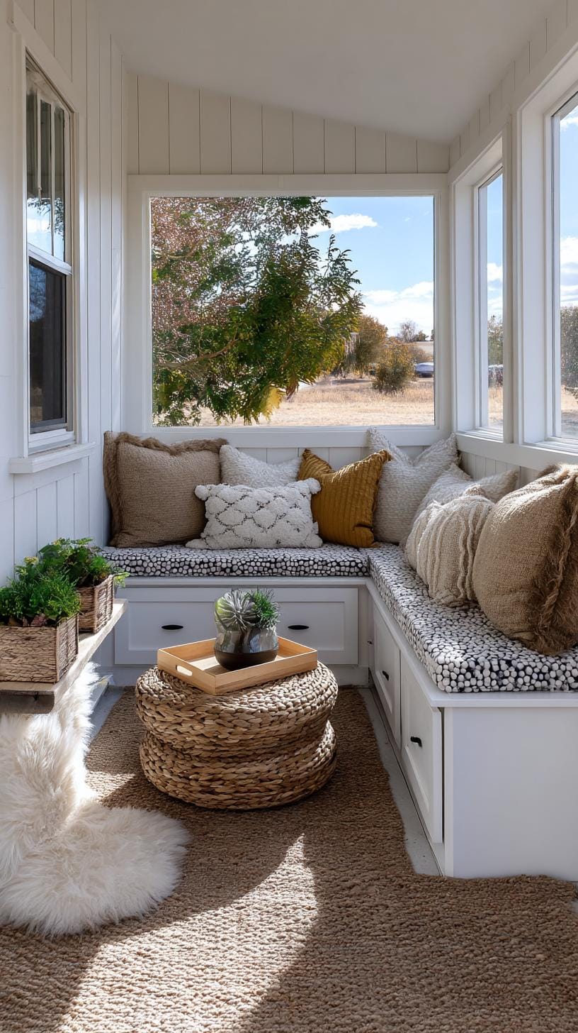 21. Porch with built-in storage benches and woven accents-1