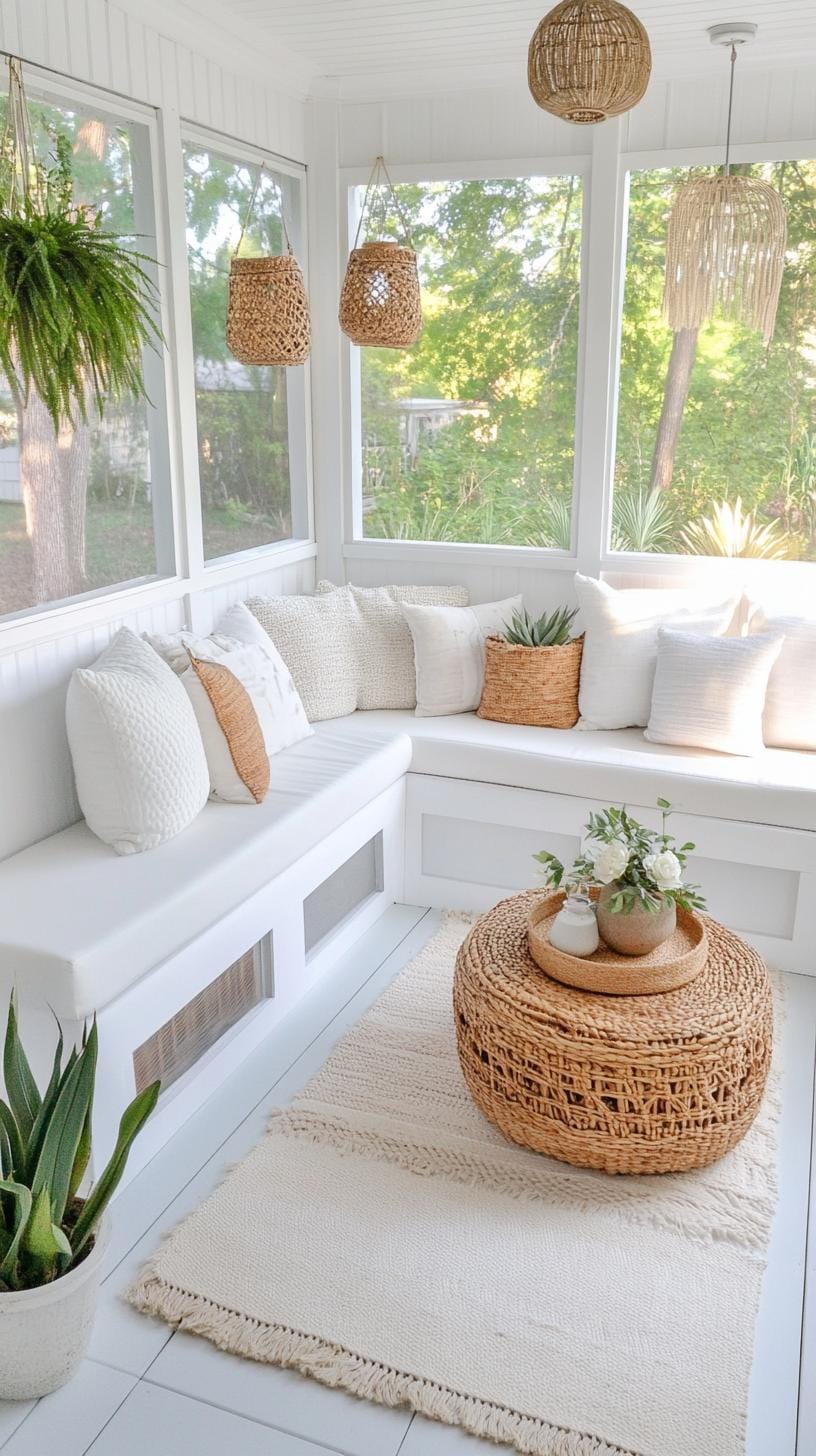 21. Porch with built-in storage benches and woven accents-2