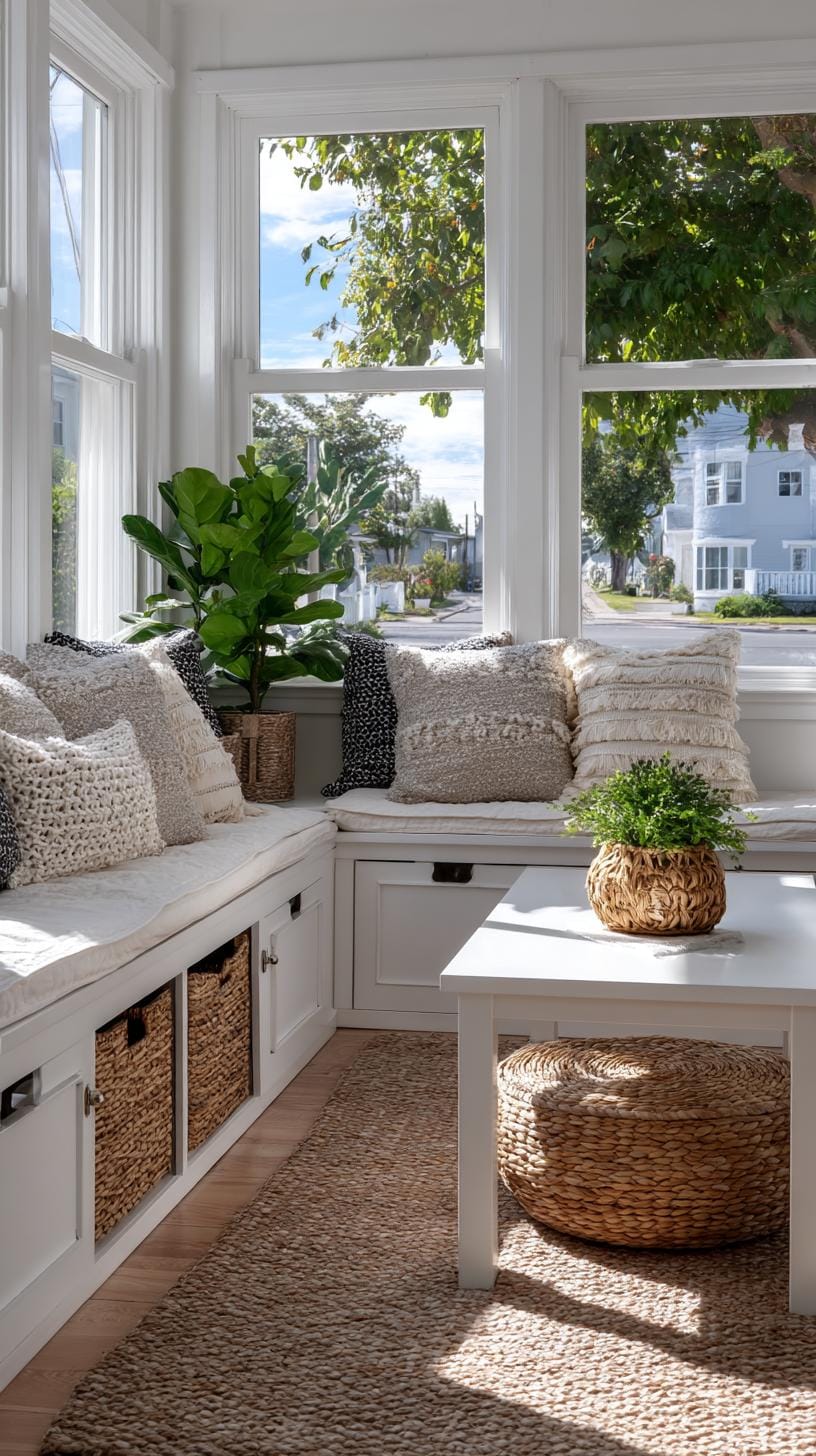 21. Porch with built-in storage benches and woven accents-3