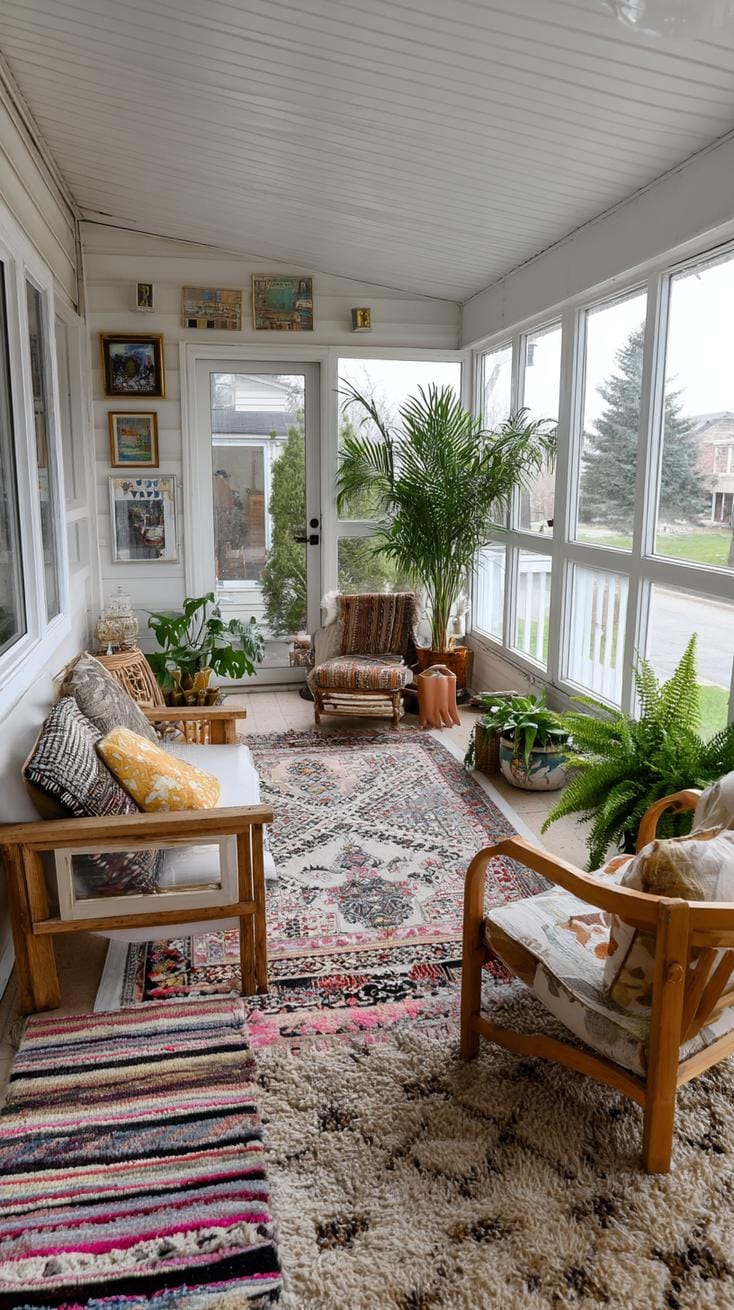 24. Porch with layered rugs and eclectic vintage gallery-2