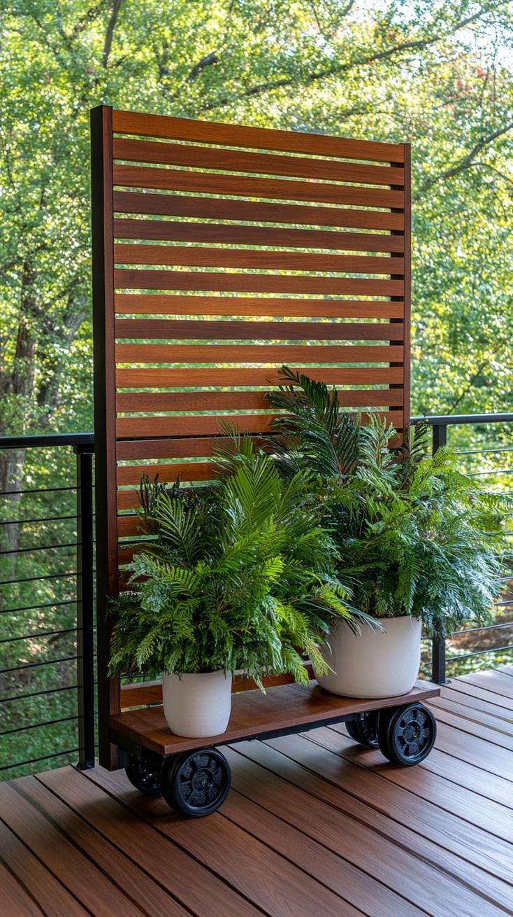 35 Unique Privacy Fence Ideas for a More Private Backyard 21 7. Portable rolling wooden privacy panel with wheels-0