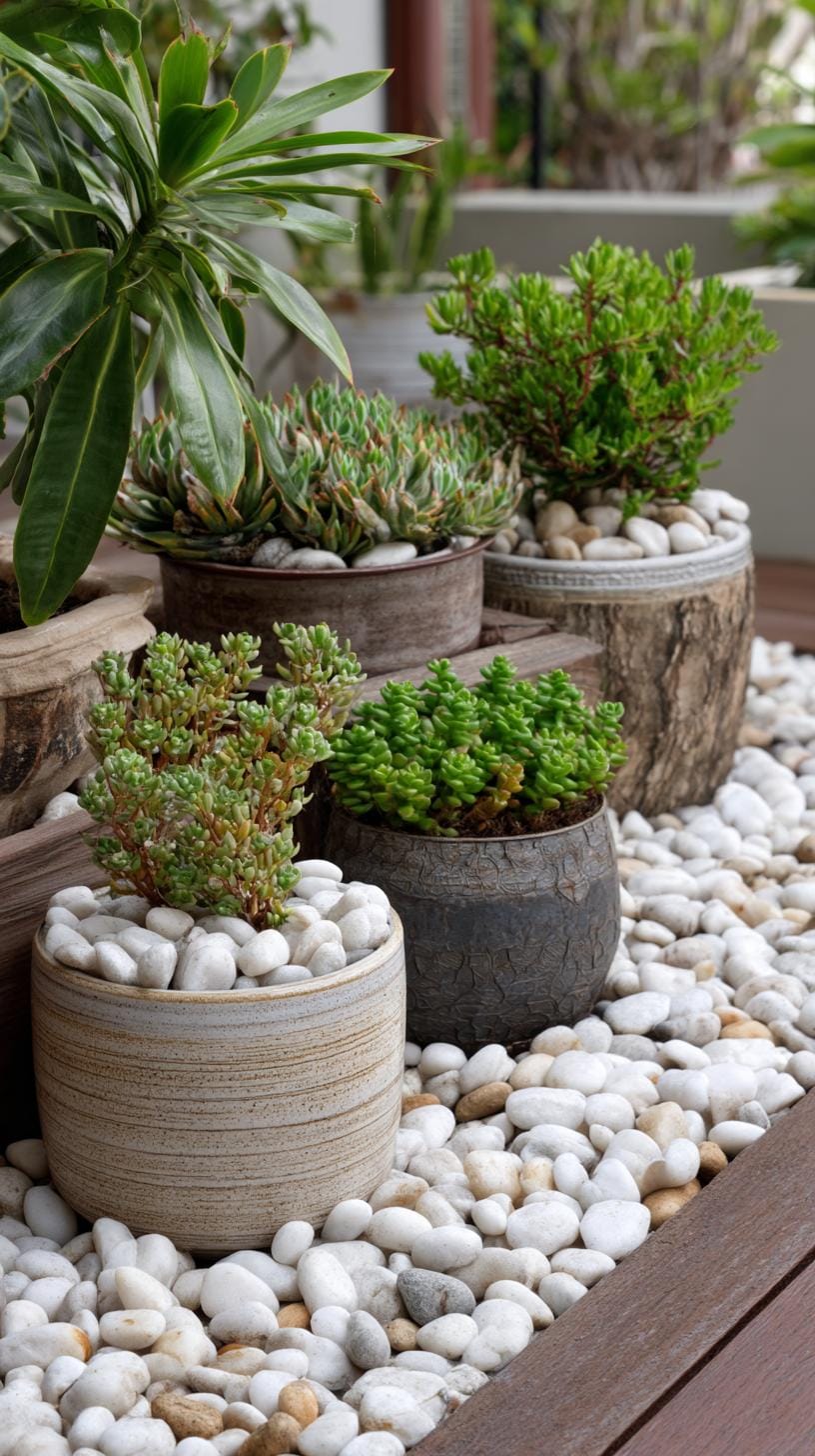 31 Rock Garden Ideas That Transform Any Outdoor Space 70 14. Potted plants nested into gravel and pebbles-0