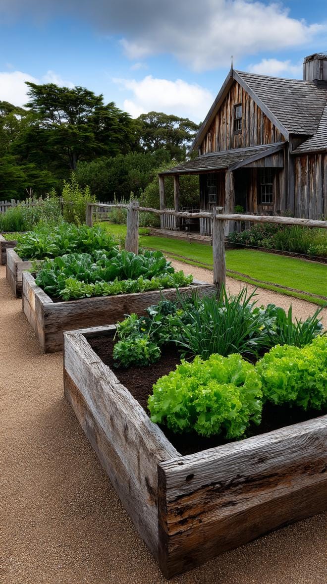 27 Charming Farmhouse Landscaping Ideas for a Beautiful Rustic Yard 51 18. Raised vegetable beds surrounded by farmhouse fencing-1