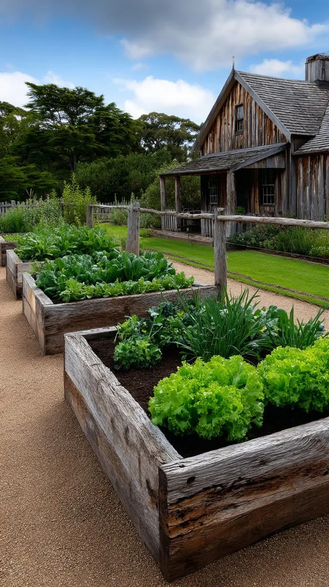 27 Charming Farmhouse Landscaping Ideas for a Beautiful Rustic Yard 50 18. Raised vegetable beds surrounded by farmhouse fencing-1