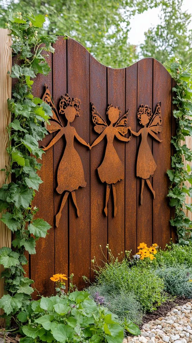 37 Whimsical Garden Ideas for a Magical Backyard 56 22. Reclaimed wood fence with fairy silhouettes-1