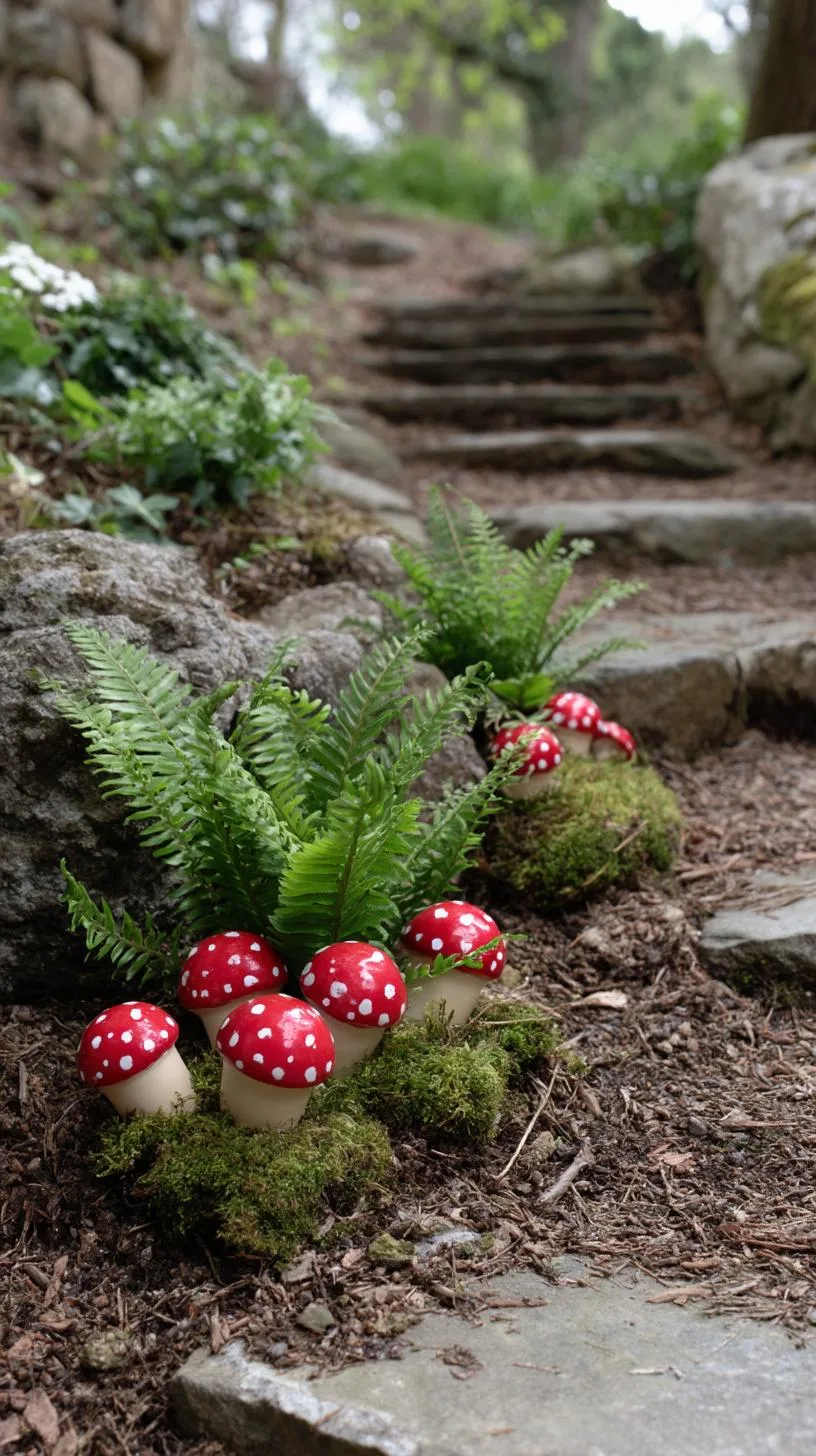 37 Whimsical Garden Ideas for a Magical Backyard 47 19. Red and white toadstools beside stone path-0
