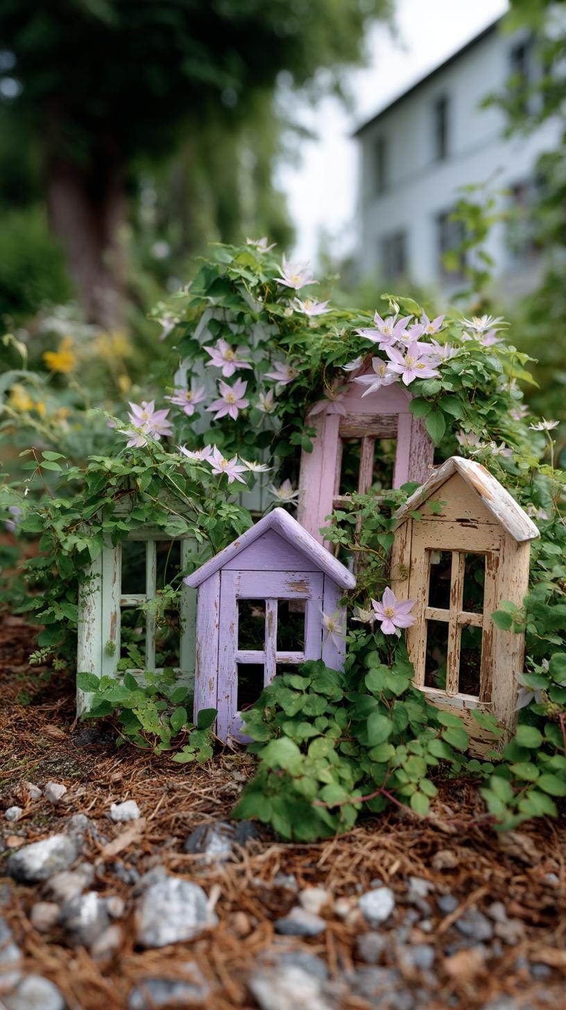 29 Vintage Garden Decor Ideas That Bring Rustic Charm Outdoors 23 5. Repurposed window frames with climbing vines-1