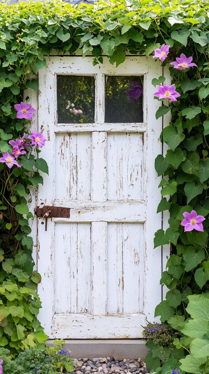 29 Vintage Garden Decor Ideas That Bring Rustic Charm Outdoors 24 5. Repurposed window frames with climbing vines-2