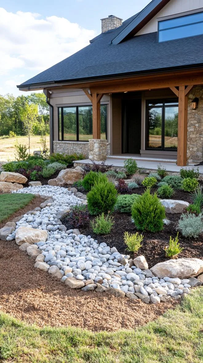 27 Charming Farmhouse Landscaping Ideas for a Beautiful Rustic Yard 30 10. Rock garden with low bushes and rustic edging-0