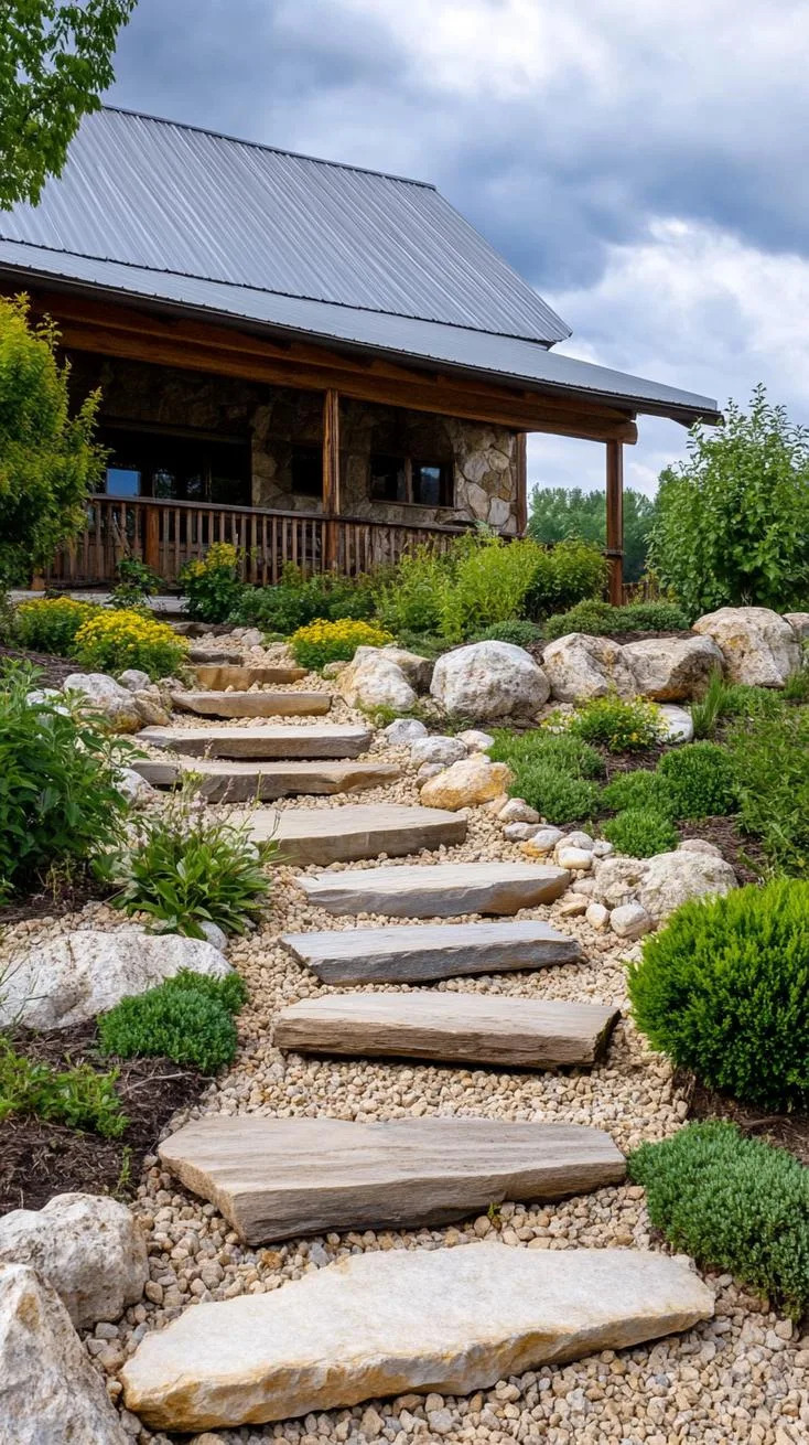 27 Charming Farmhouse Landscaping Ideas for a Beautiful Rustic Yard 32 10. Rock garden with low bushes and rustic edging-2