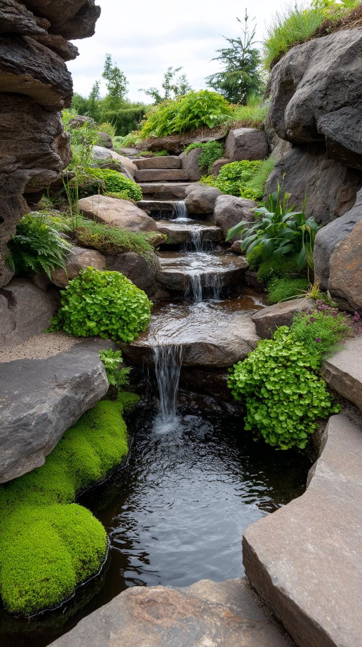 31 Rock Garden Ideas That Transform Any Outdoor Space 30 6. Rock waterfall illusion with creeping greenery-1