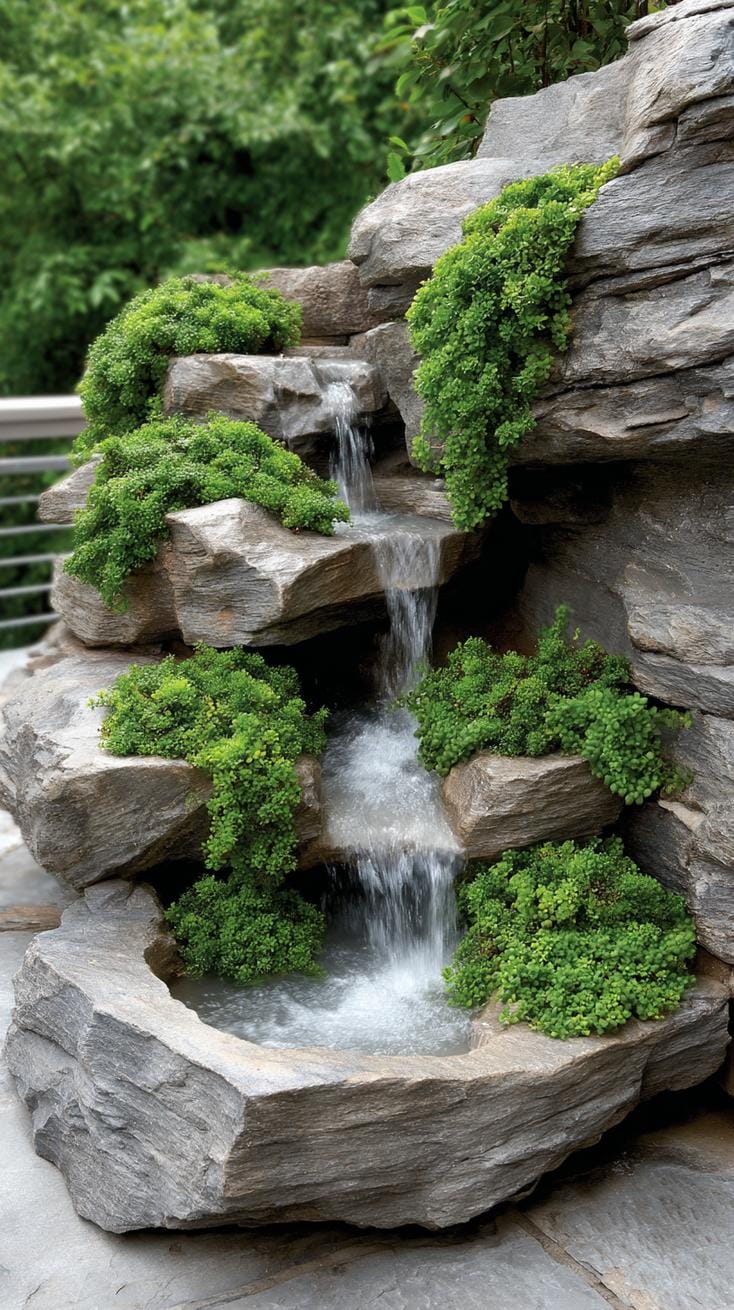 31 Rock Garden Ideas That Transform Any Outdoor Space 33 6. Rock waterfall illusion with creeping greenery-2