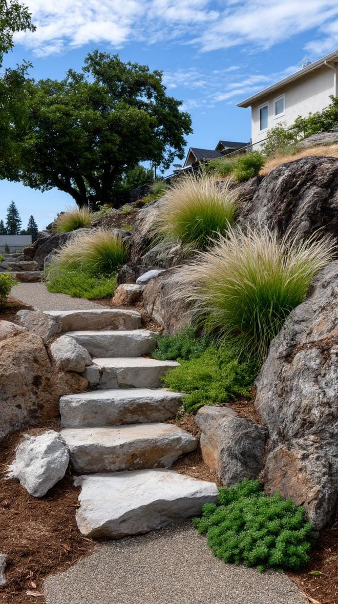 31 Rock Garden Ideas That Transform Any Outdoor Space 79 16. Rocky slope landscape with ornamental grass-0