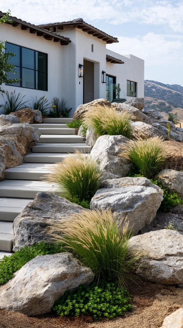 31 Rock Garden Ideas That Transform Any Outdoor Space 83 16. Rocky slope landscape with ornamental grass-2