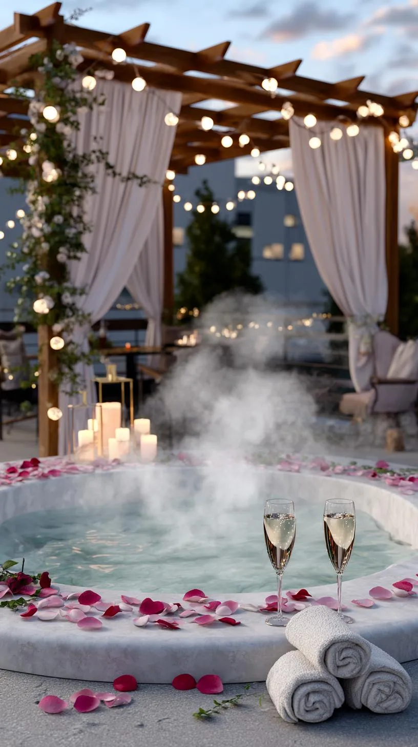 31 Best Hot Tub Ideas for the Ultimate Backyard Escape 112 19. Romantic hot tub setup with rose petals and lights-1