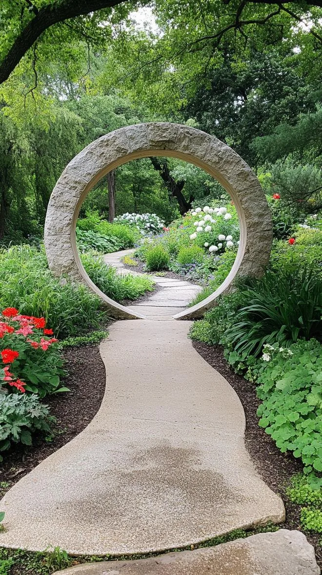 23. Round moon-gate arch along lush garden trail-1