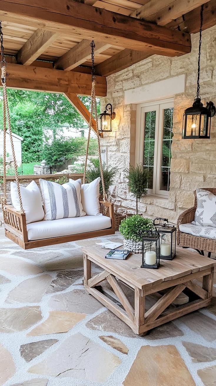 22. Rustic barn-style patio with swinging chair-0