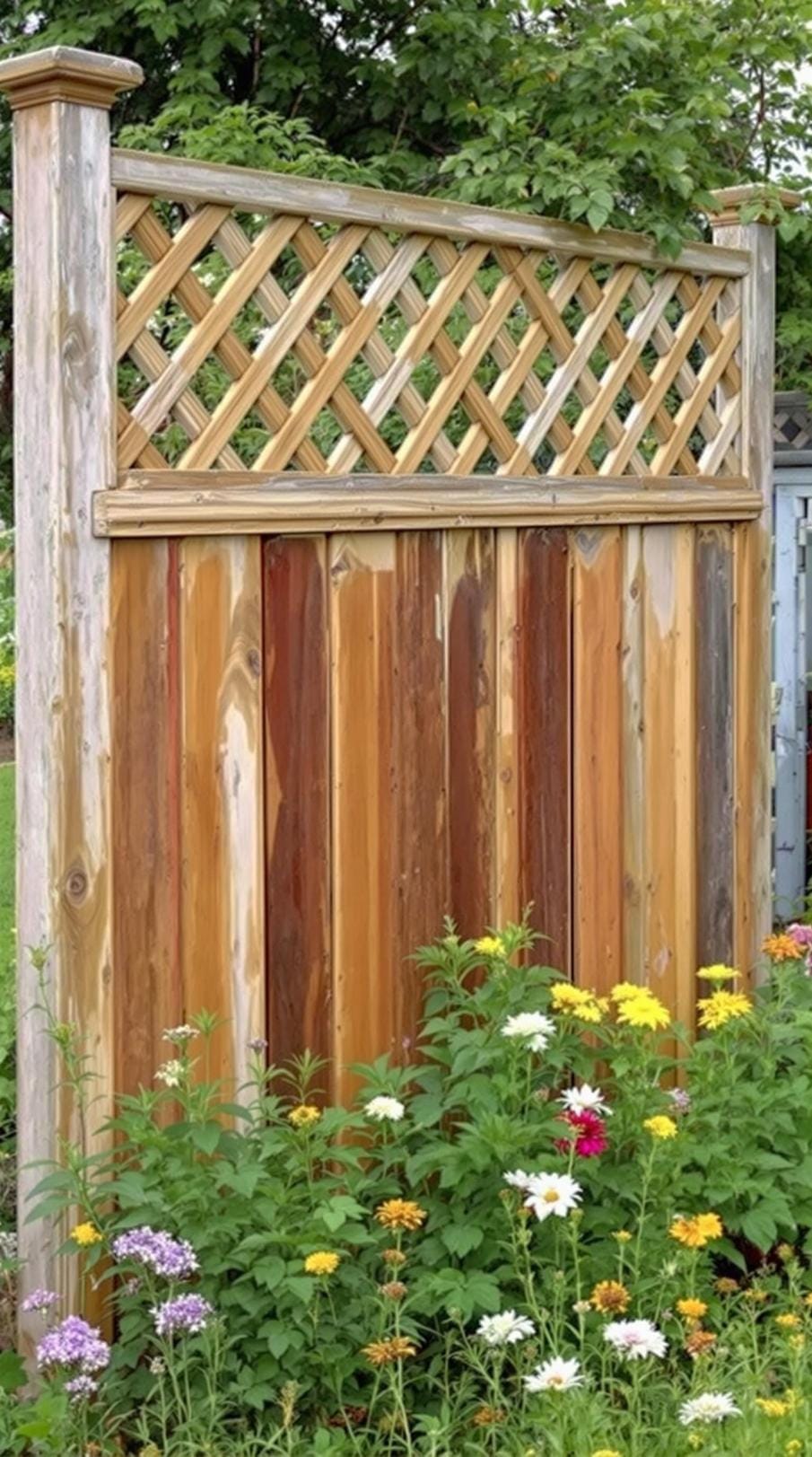 35 Unique Privacy Fence Ideas for a More Private Backyard 57 22. Rustic garden fence with lattice top section-1