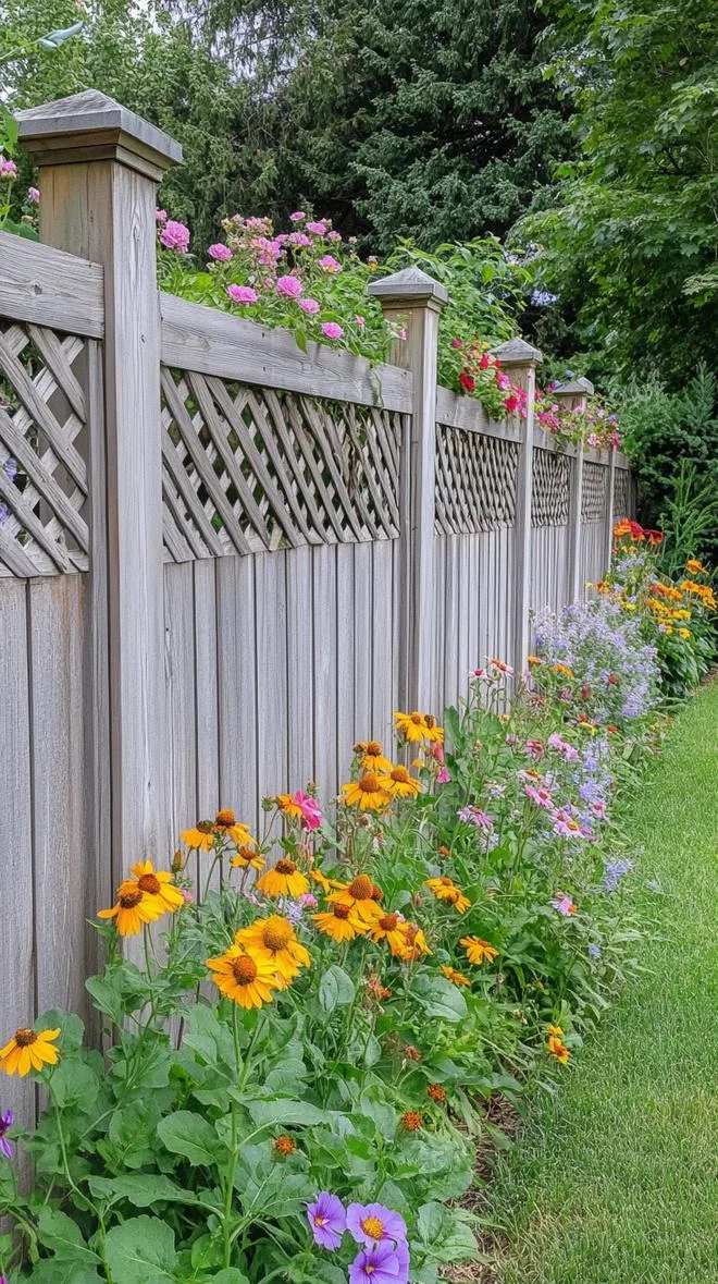 22. Rustic garden fence with lattice top section-2
