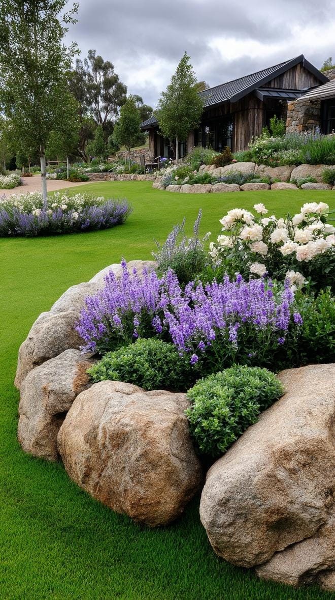 31 Rock Garden Ideas That Transform Any Outdoor Space 121 25. Rustic rock ring planter with vibrant flowers-0