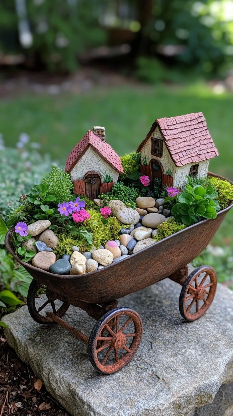 5. Rustic wheelbarrow converted into a fairy garden scene-0