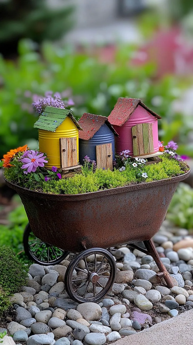 5. Rustic wheelbarrow converted into a fairy garden scene-3