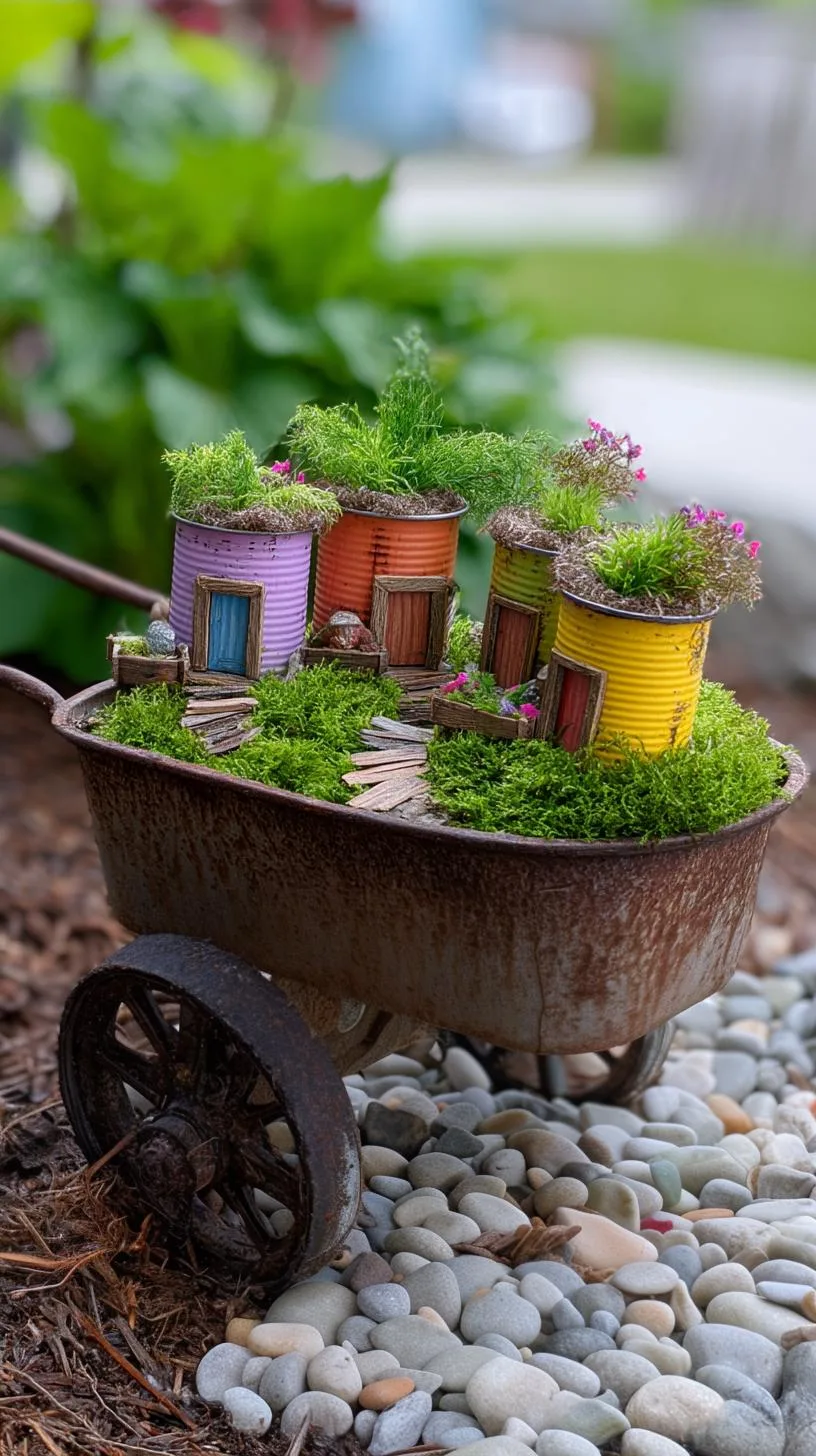 5. Rustic wheelbarrow converted into a fairy garden scene-4