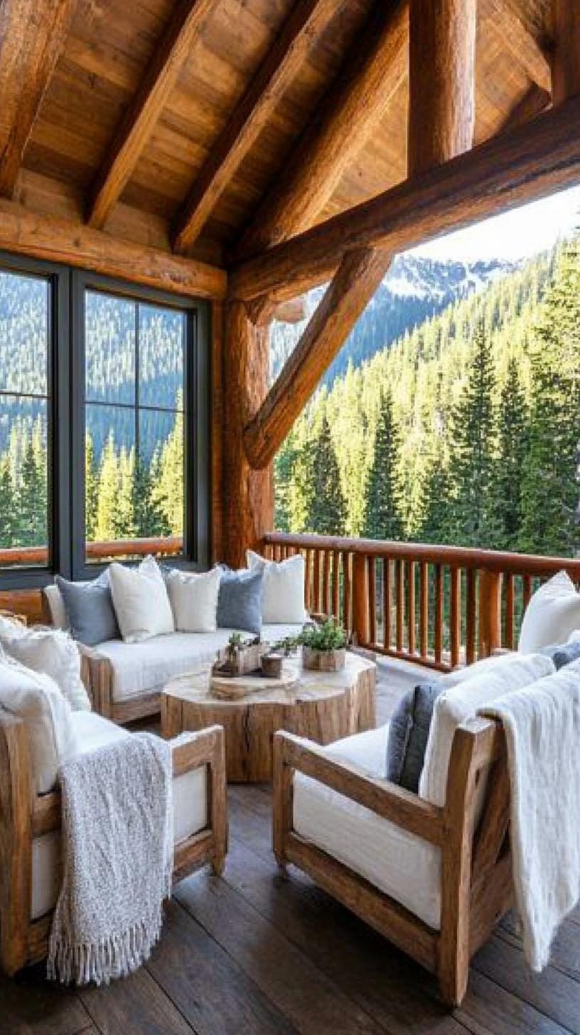 3. Rustic wood-paneled enclosed porch with forest view-2