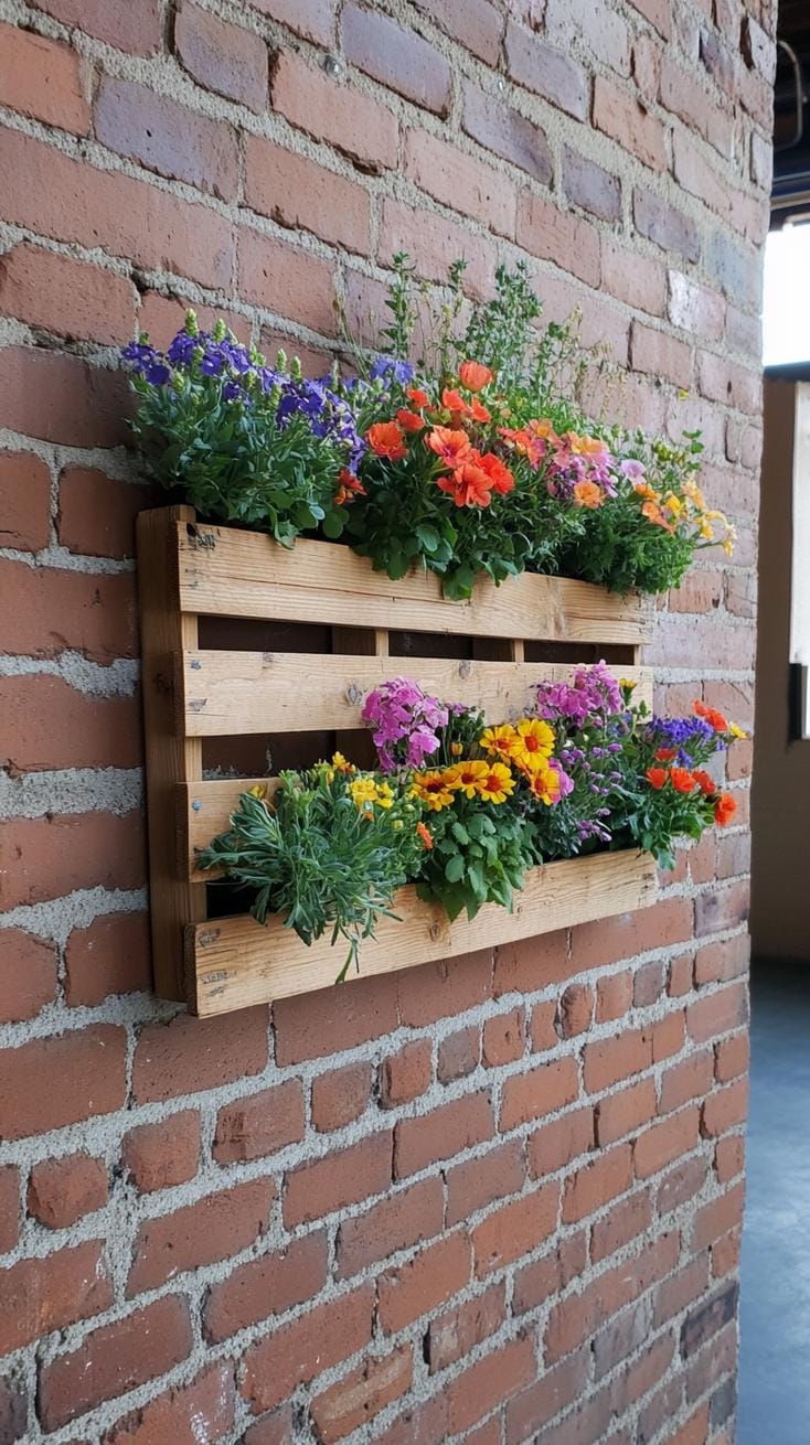 25 Rustic Farmhouse Garden Decor Ideas You Must See 9 4. Rustic wooden pallet transformed into a flower wall-0