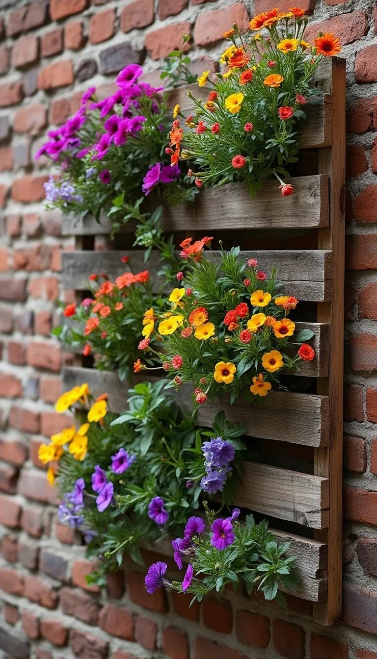 25 Rustic Farmhouse Garden Decor Ideas You Must See 10 4. Rustic wooden pallet transformed into a flower wall-1