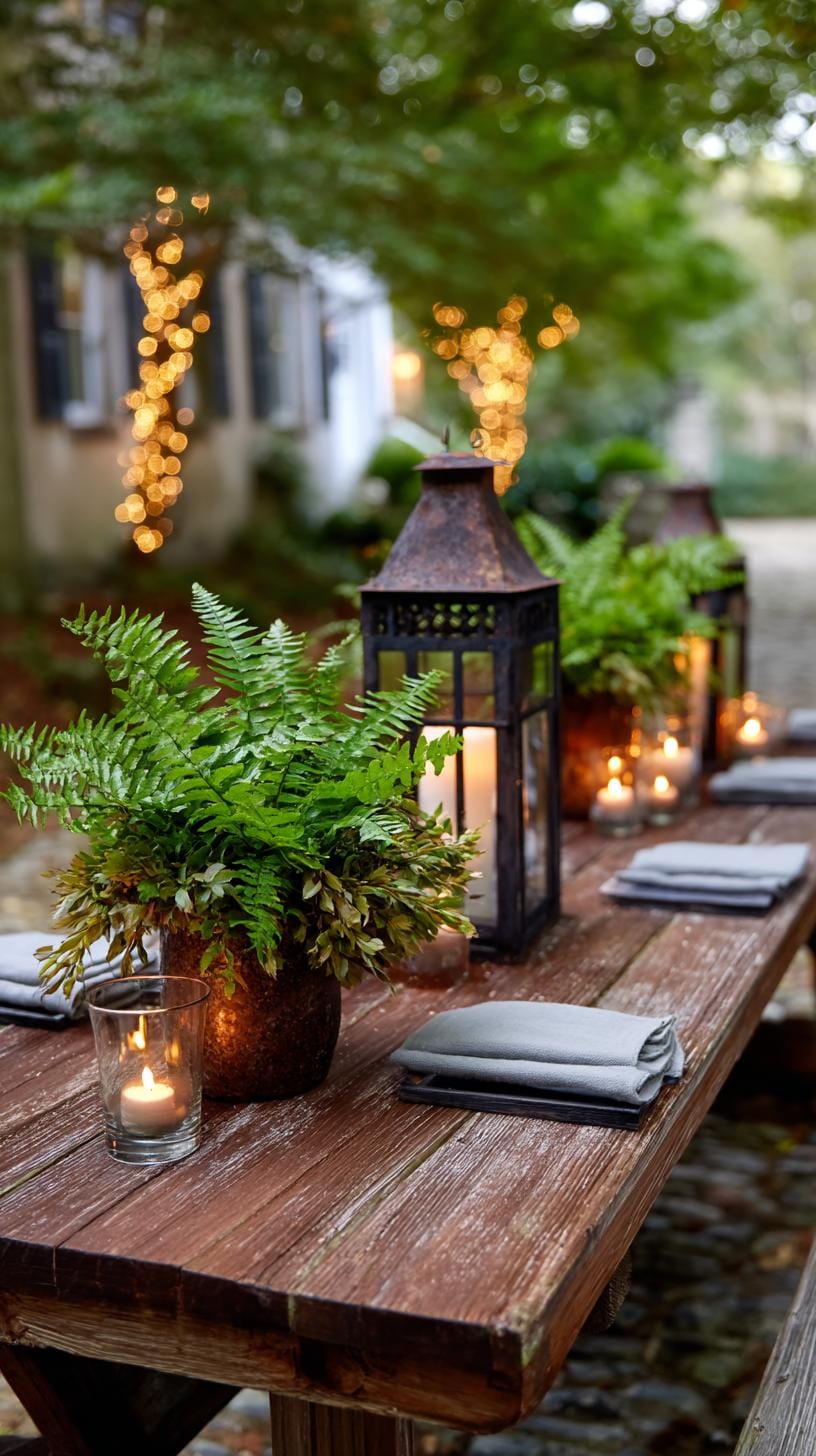 29 Vintage Garden Decor Ideas That Bring Rustic Charm Outdoors 33 8. Rusty lanterns used as floral centerpiece holders-0