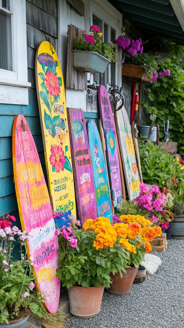 25 Rustic Farmhouse Garden Decor Ideas You Must See 26 13. Salvaged barn wood signs with hand-painted quotes-0