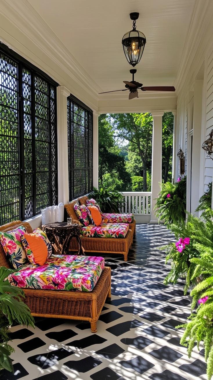 14. Screened-in side porch with bold tile floor-1
