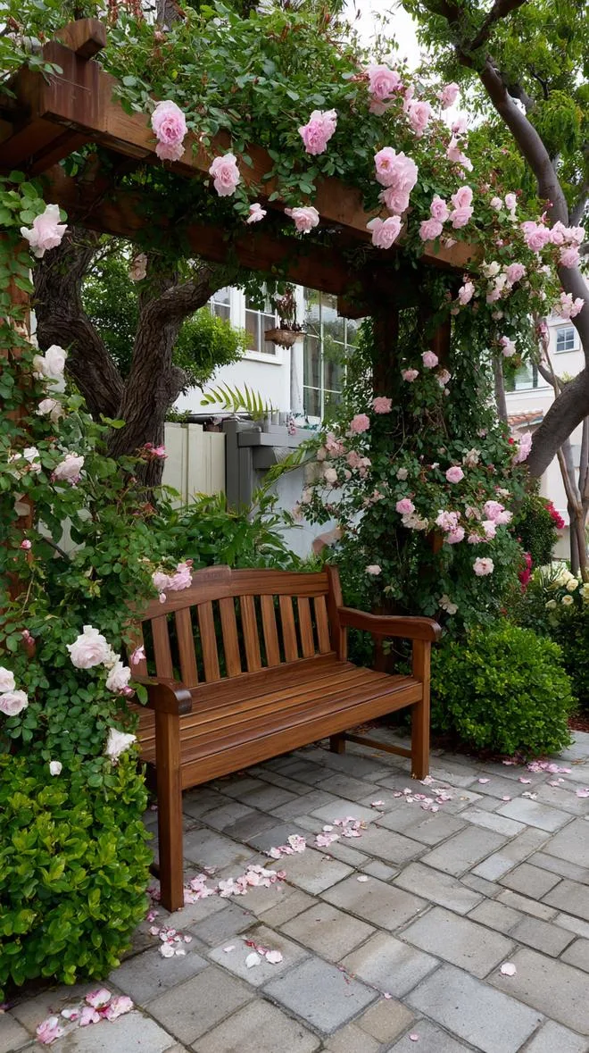 12. Secret garden bench beneath a floral arch-1