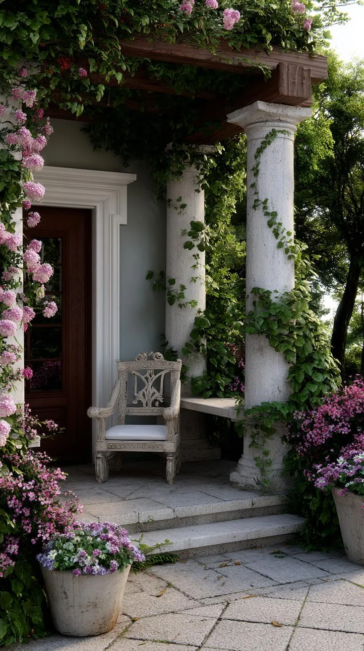 24. Secret sitting corner framed by flowering vines-0