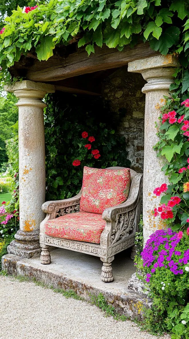 24. Secret sitting corner framed by flowering vines-1